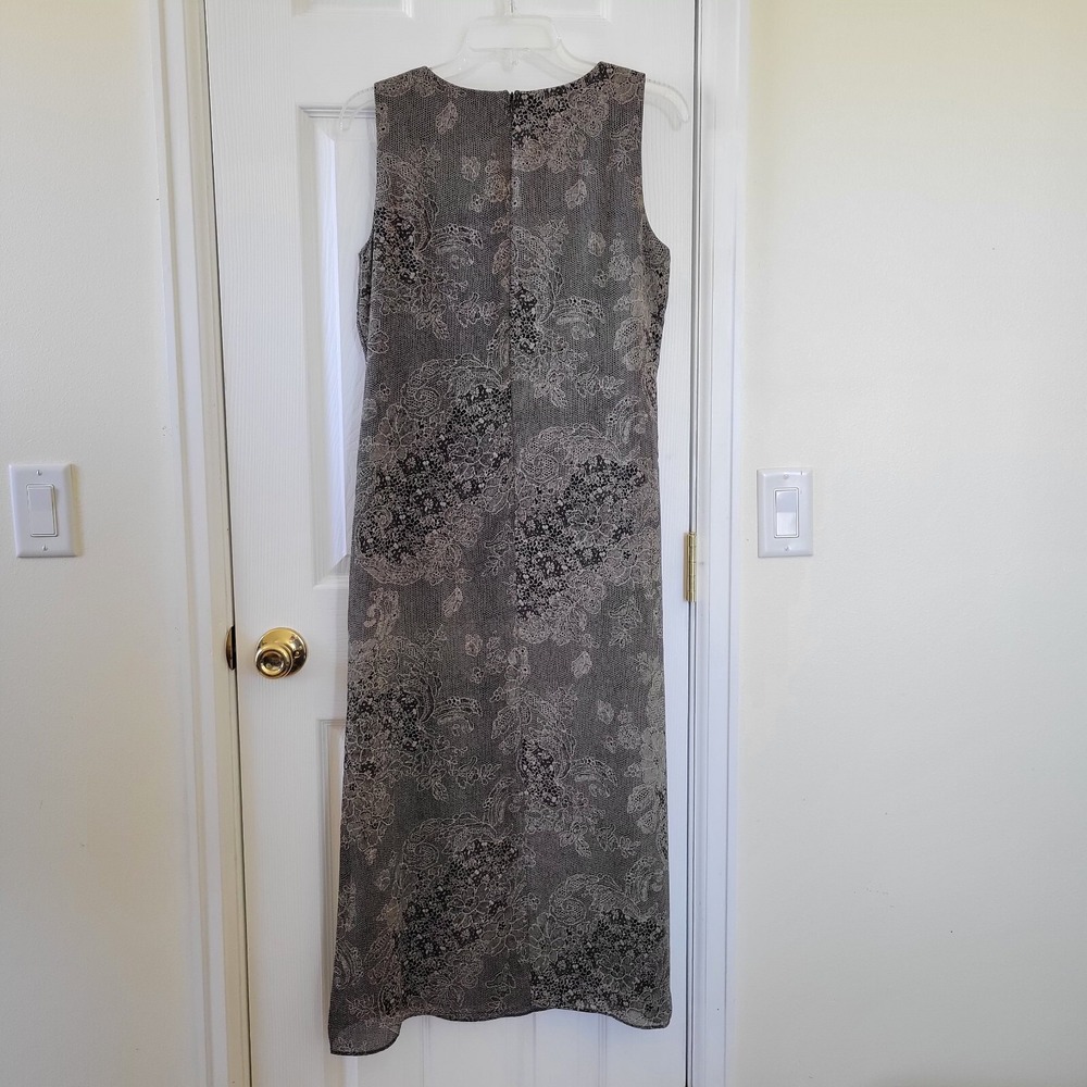 Virgo Petite 2 Piece Dress Set Womens 10 Grey Black Floral Lace Print Maxi - Picture 9 of 16